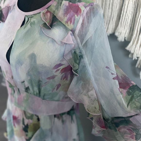Maddiey Waterfall Ruffle Mini Dress Grey - Picture 2 of 8